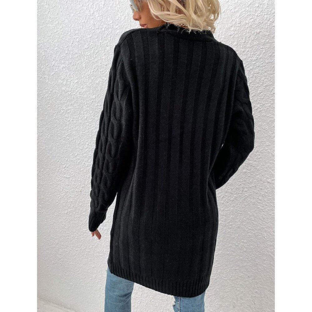 🆕Disi Womens black Cardigan Long Sleeves Cable Knit Open Front Loose Sweaters - Picture 4 of 5